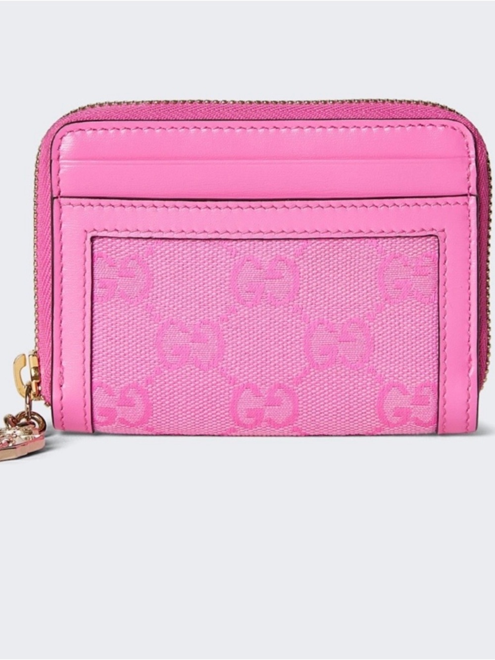 Gucci GG Hot Pink Canvas Zip Card Case Mini Wallet New w/ Box 100% Authentic